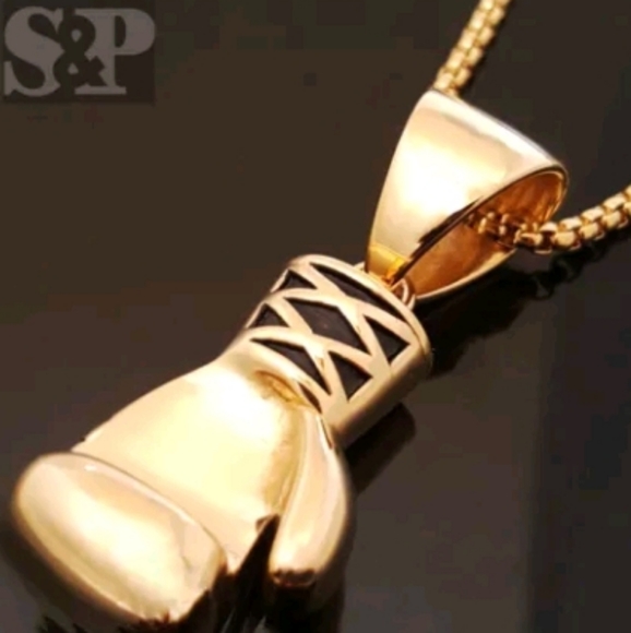 Rocky Boxing Glove Pendant & 24" Round Box Chain Necklace - Picture 2 of 6